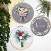 3pcs Cotton And Linen Floral Embroidery  Kit Diy Material Package 20cm Bamboo Embroidery Hoop