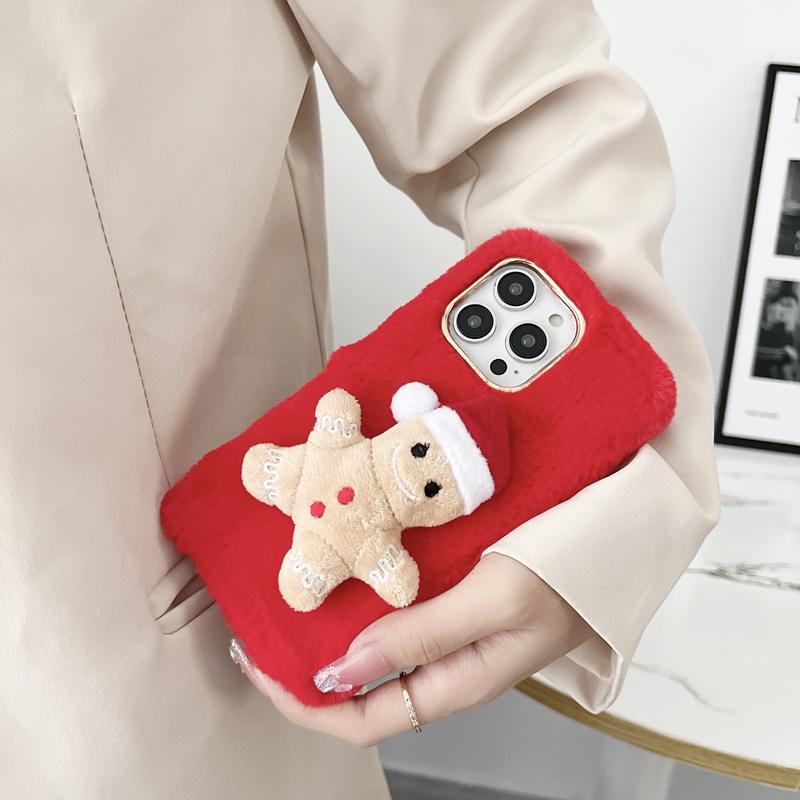 Christmas Tree Socks Cute Plush Phone Case For Iphone 15 14 13 12 11 Pro Max X XR XS Max 7 8 Plus Se 2020 2022 Xmas Furry Silicone Cases