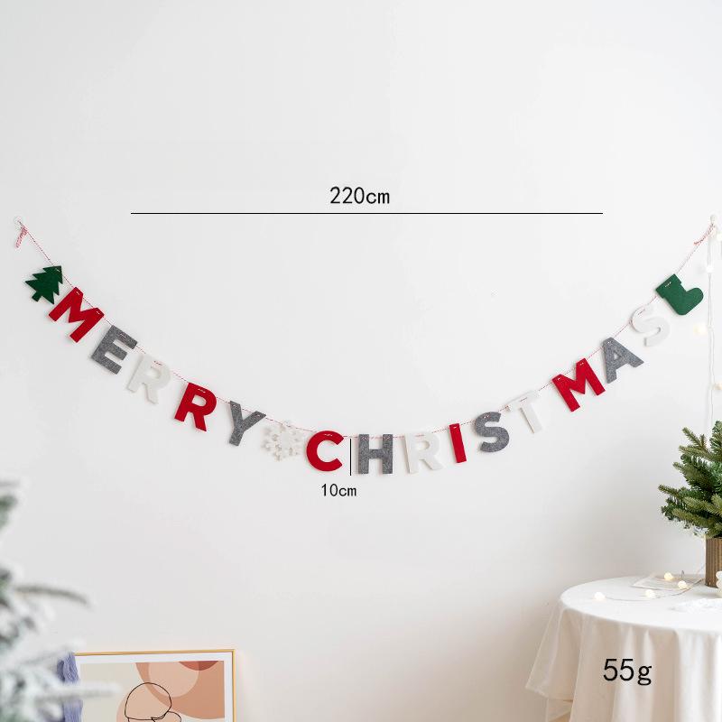 Merry Christmas Banner Wool Felt Triangle Flag Garland Xmas Tree Hanging Ornaments For Home Decorations New Year Party Supplies