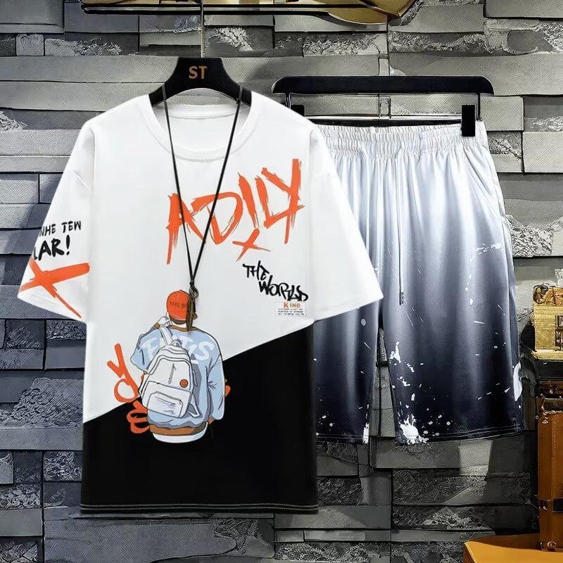 Summer Junior Boys' Two-Piece Sports Set: Crew Neck Short Sleeve & Five-Point Shorts