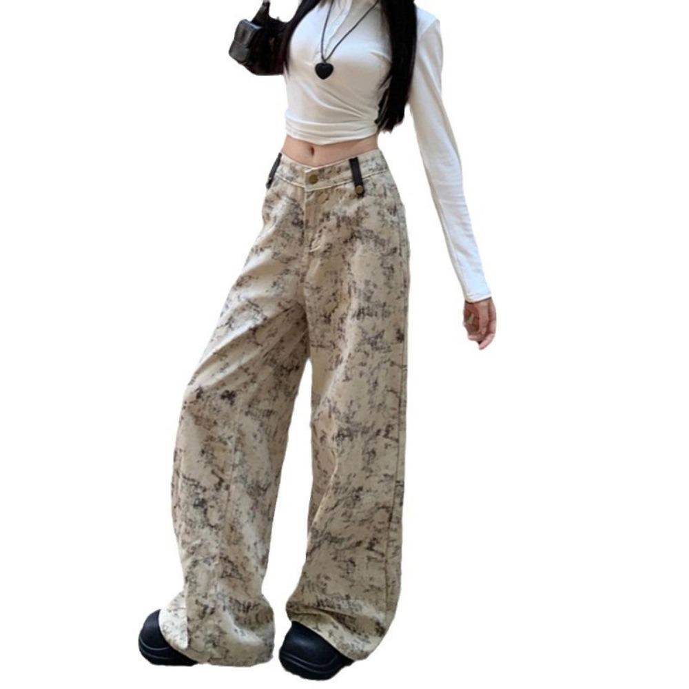 Niche Design Sense New Chinese Casual Jeans Women's Autumn High Waist and Thin Floor Pants Straight Wide Leg Pants