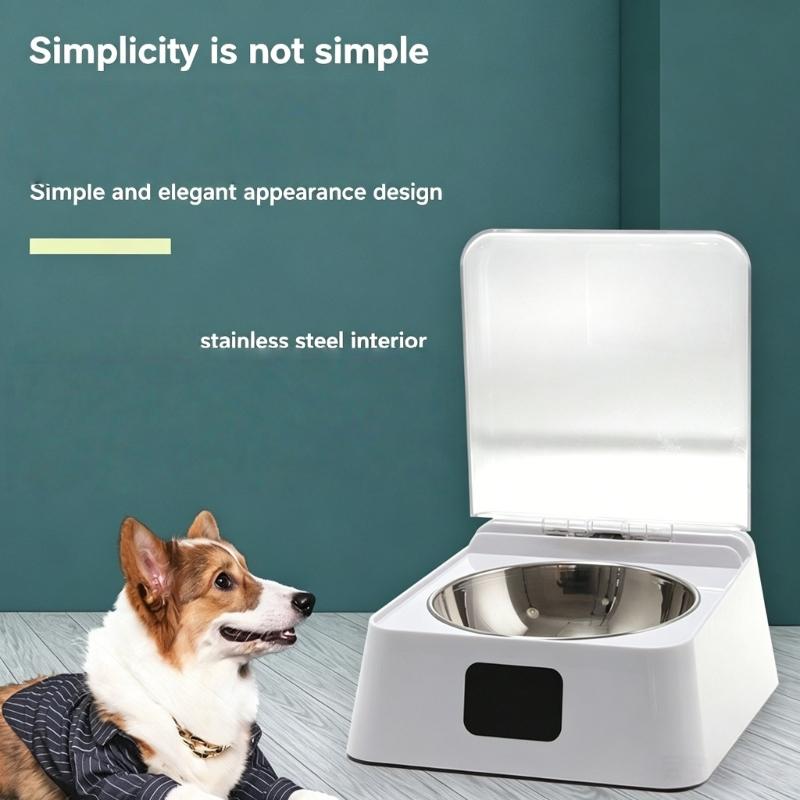 Covered Dog Bowl with Automatic Opening, Metal Inner Bowl, White ABS Housing, Daily Meal and Water Bowl with Lid Style Design for Regular Use