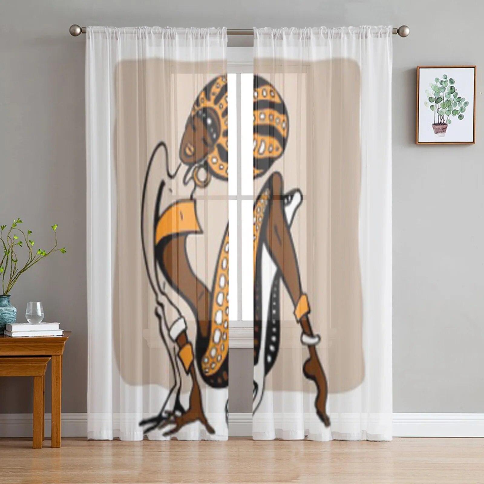 

Африканские женские прозрачные тюлевые шторы в этническом стиле для гостиной, спальни, кухни, украшения, вуаль, шторы из органзы 135W x 114H(cm)