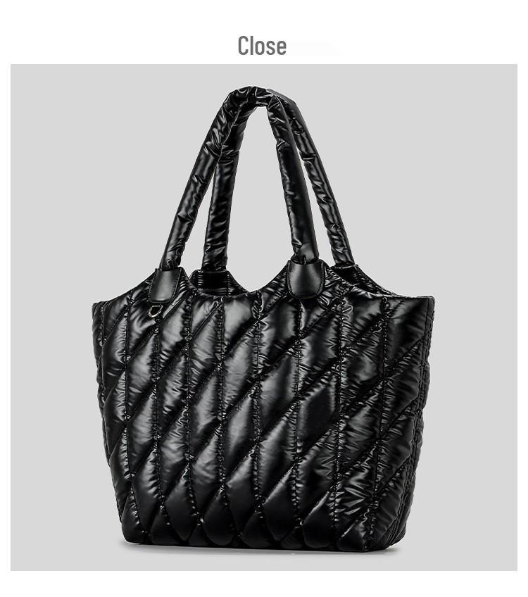 Women's Large Capacity Quilted Nylon Tote Bag for Autumn and Winter