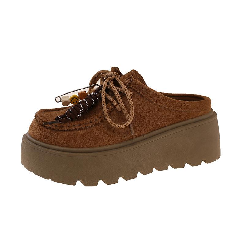 

Retro style inner height-increasing slippers women wear new lazy one-pedal kangaroo slippers 40 коричневый