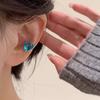 2Pcs Fake Piercing Clip Earrings Delicate Blue Heart Zircon Buckle Ear Cuff Cartilage Ear For Women  Jewelry Gift