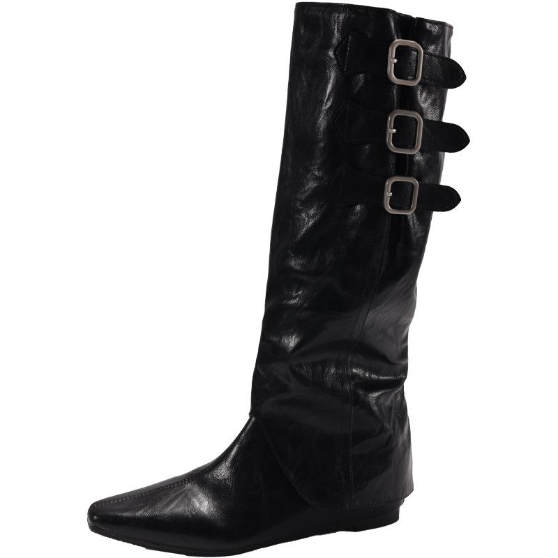 Black retro platform boots women's boots 2025 new autumn with skirt slim Maillard style knight boots