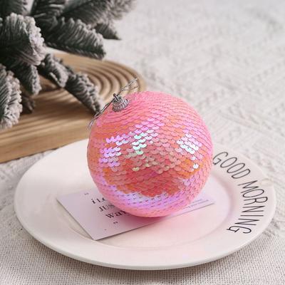 10cm Sequin Christmas Balls Pendant Pink Glitter Christmas Hanging Balls Foam Shatterproof Merry Christmas Decor
