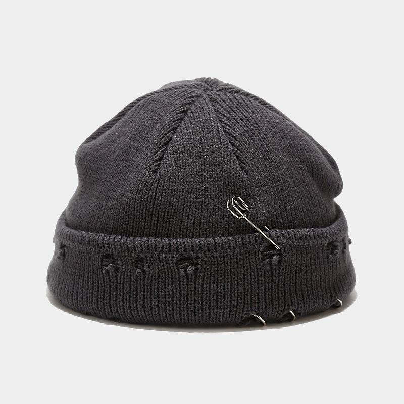1pc Winter Harajuku Y2k Style Knitted Beanies Hats for Women,outdoor Fashion Warm Thick Flanging Metal Ring Short Hat Fleece Cap