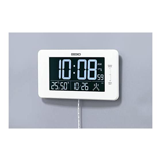 Seiko Clock Table Clock Alarm Clock Radio Wave Digital AC Type 3 Mode Display Switch Temperature and Humidity Display White Body Size: 12.6 X 23 X