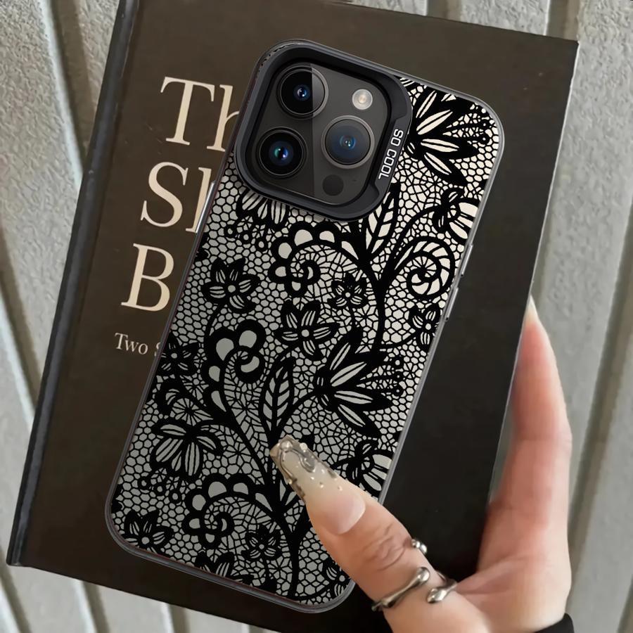 Back Phone Cover Case for iPhone 17 Pro Max 11 Air XS XR 15 Plus 13 Pro 16 14 12 Black Fashion Cool Lace