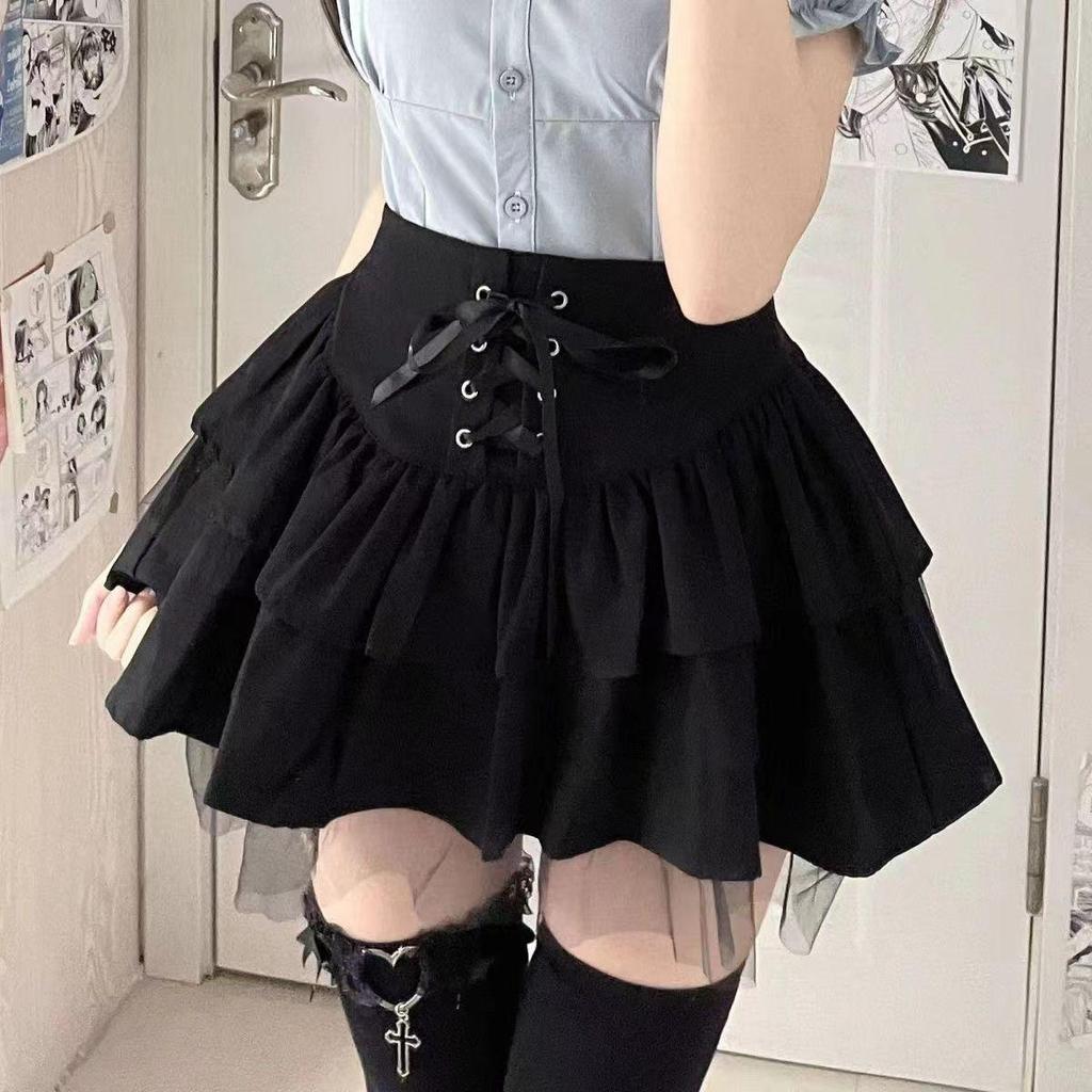 Japanese Academy Style Women's Short-Sleeved Shirt & Fluffy Layered Skirt Set
