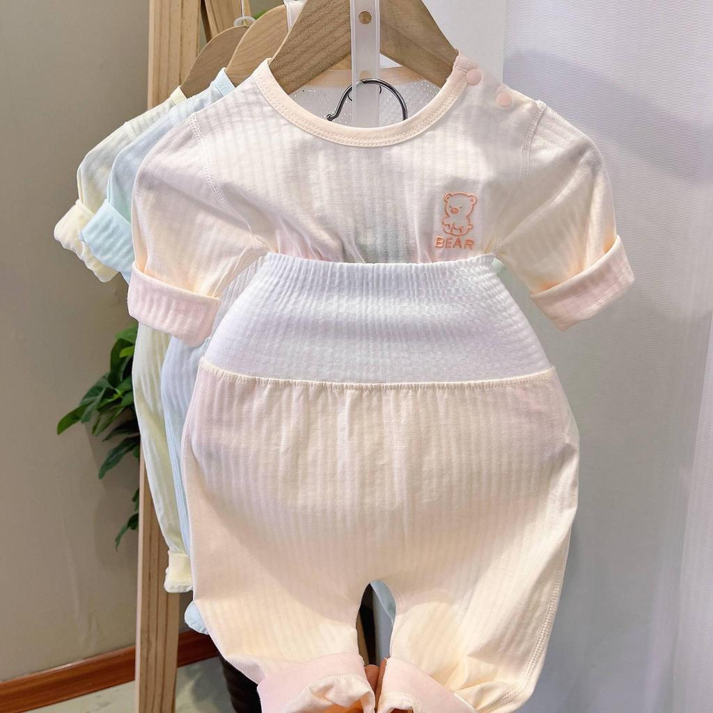Baby Summer Airy Cotton Clothing Set: Ultra-Thin High-Waisted Diaper Cover and Breathable Home Wear for Infants.
