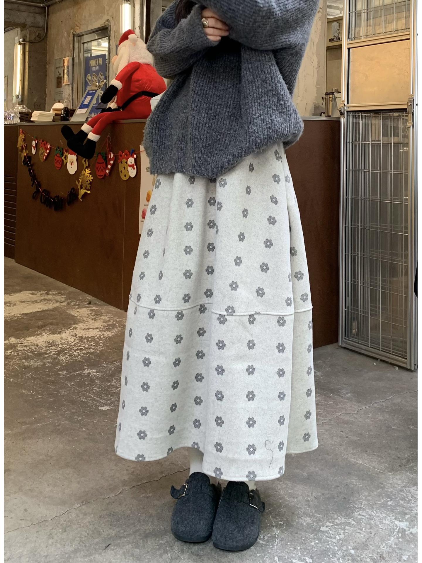 Retro Sunflower Floral Wool Midi Skirt with Elastic High Waist - Women s Autumn/Winter 2025 Collection One Size абрикосовый