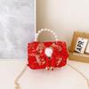 Red Adorable Pu Handbag For Kids Featuring Bow Design And Trendy Strap Chain