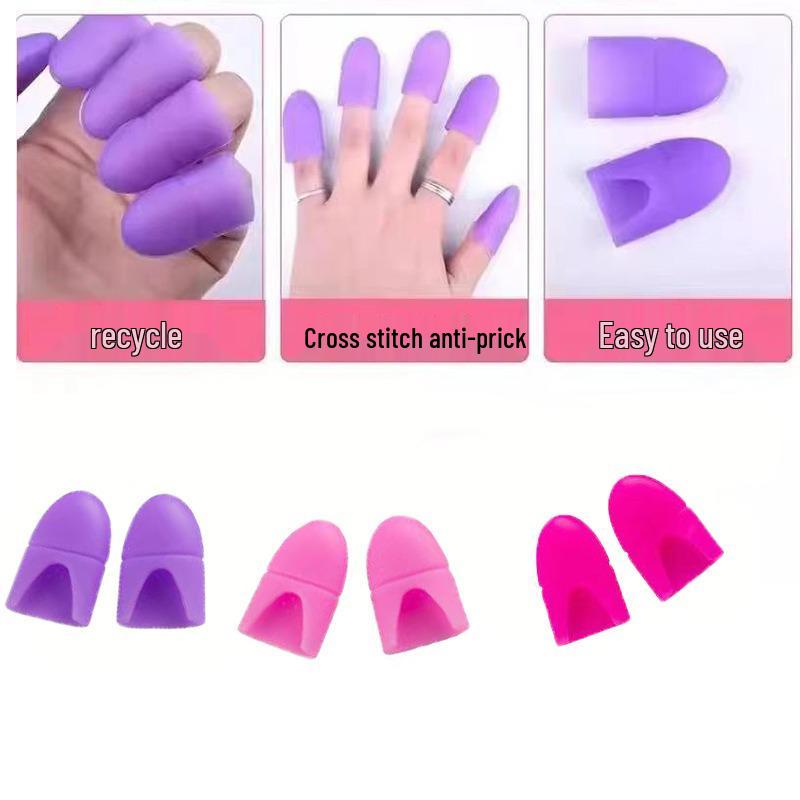 Silicone Nail Polish Remover Caps and Non-slip Anti-prick Gloves with Thimbles for Needle Pulling and Guitar Finger Protection.