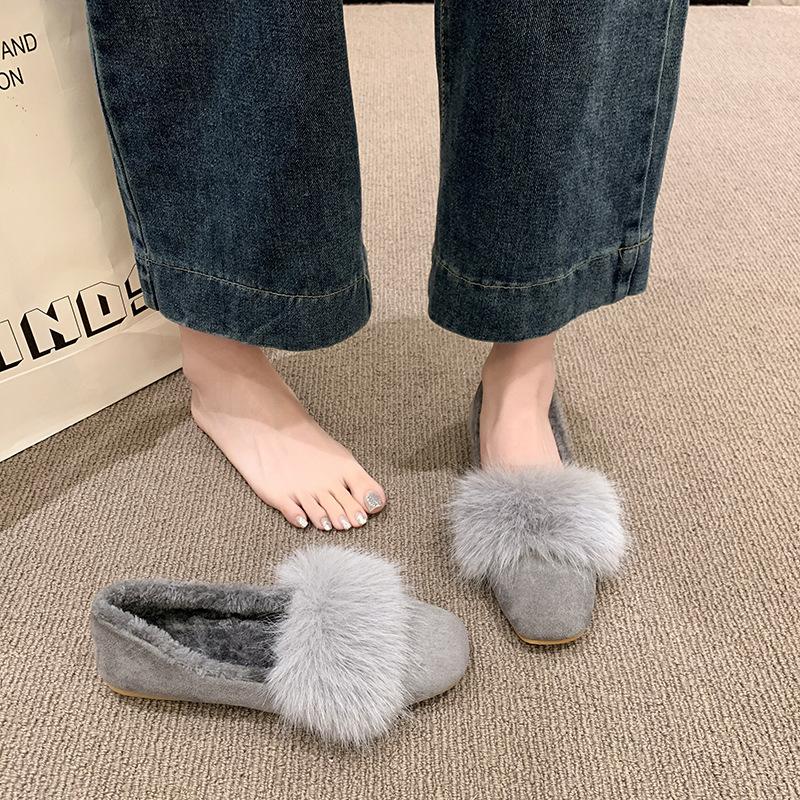 Mao Mao Schuhe Damen tragen Koreanische Version Fuchsfell Dicksohlige Vielseitige Schwangerenschuhe Baumwollschuhe mit Samt Bohnenschuhen im Herbst und Winter