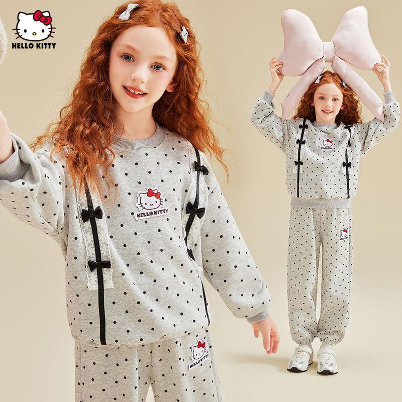 Hello Kitty Girls Spring Outfit 2025 New Cartoon Fashionable Children s Clothing Stylish Girl Clothes Gray 160