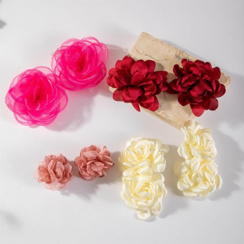 New jewelry, Korean fluffy big flower earrings, premium flannel lace multi-color earrings set.