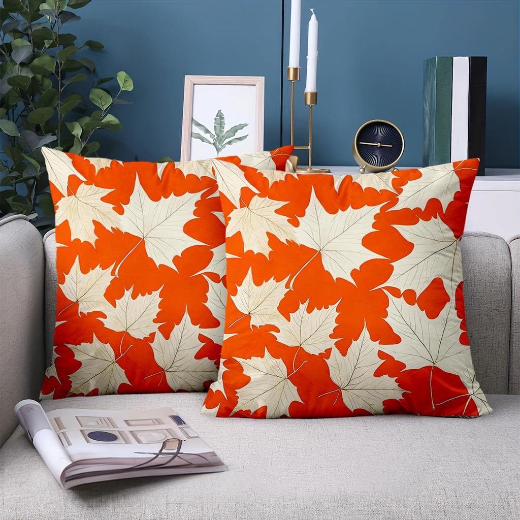 1 pieces -2D flat printing Orange And White Maple Leaf Patterned Throw Pillows Polyester pillowcase, sofa decorative cushion cov