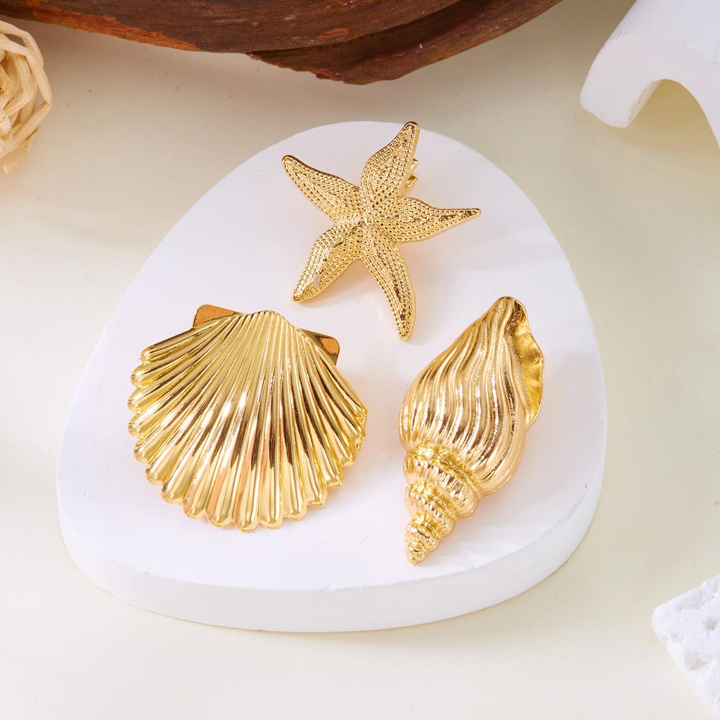 Ocean Style Gold Color Starfish Shell Conch Hair Clips For Women Beach Scallop Metal Hairpin Beach Party Daily Jewelry Decor