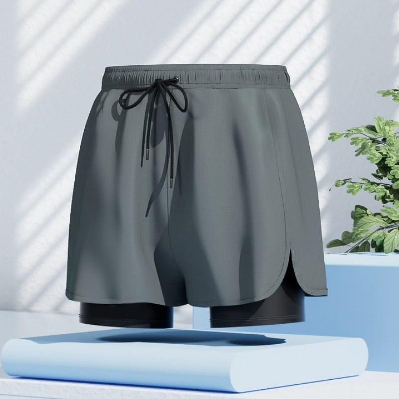Mens Double-Layered Board Shorts Swim Trunks Quick-Dry Anti-Chafe Flat Front Beach Pool Surfing