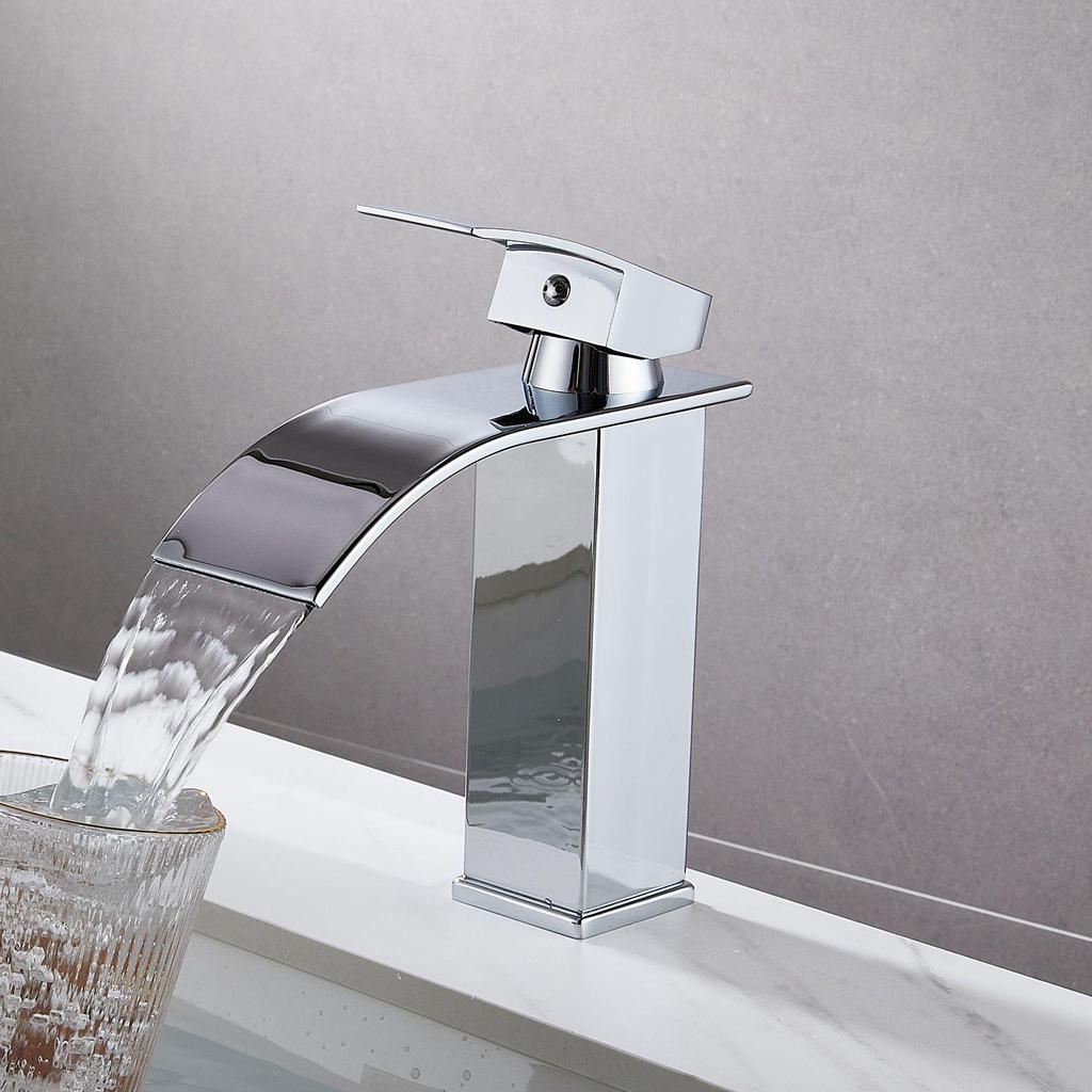 Heiß- und Kaltwasser-Wasserfallhahn mit Kupferkern für Waschbecken & Arbeitsplatte