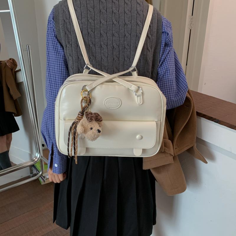 College style student class foreign style leather casual versatile shoulder portable 2025 autumn and winter women's backpack bag