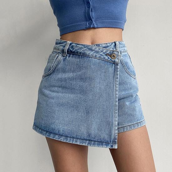 Mini džínové šortky dámské Falešné dvoudílné s vysokým pasem Slim Vintage Summer Asymetrické Streetwear Studentské šortky