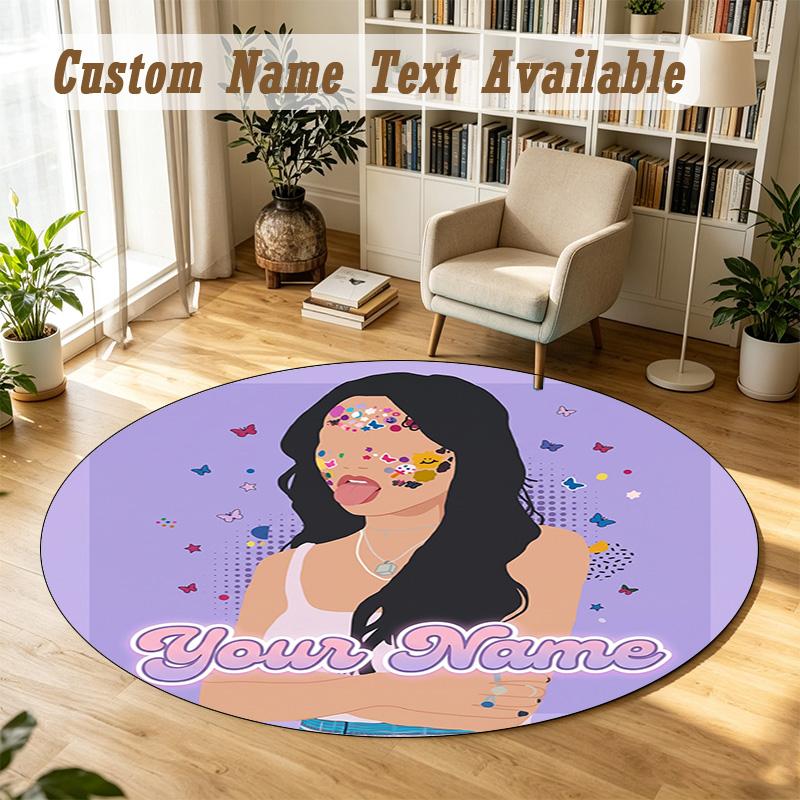 Round Rug Custom NameOlivia Rodrigo Pattern Non Slip Carpet Home Floor Decor