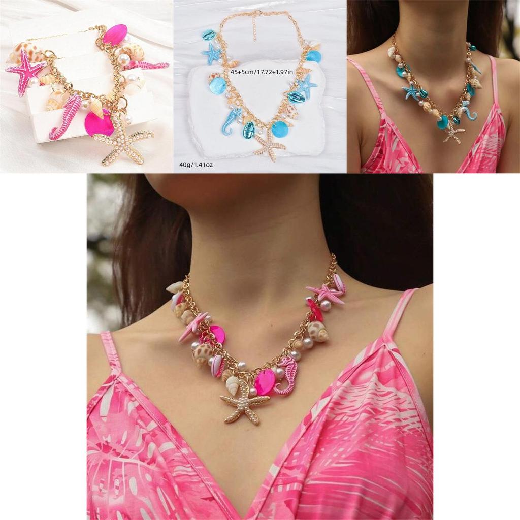 Beach Shell Necklace With Heart Shape Pendant And Zinc Alloy Chain For Women