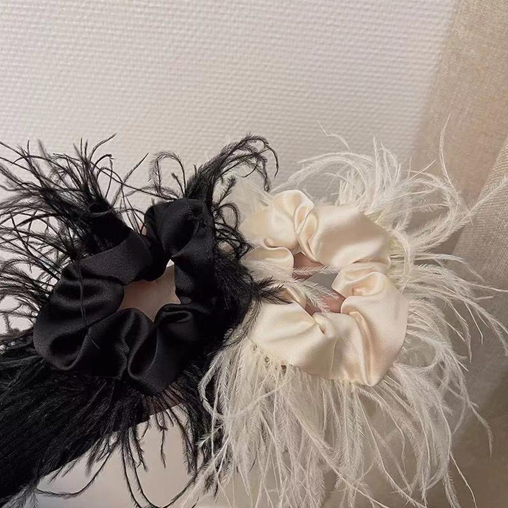 Gomas para el pelo de plumas de avestruz Scrunchies peludos Tocado de los años 20 Scrunchie para el pelo Cuerda elástica para el pelo Accesorios para el pelo para niñas