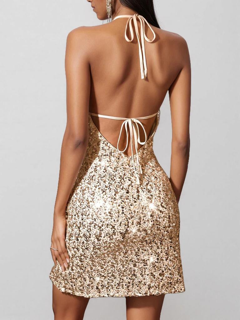 2025 Women's Sequin Halter A-Line Evening Dress