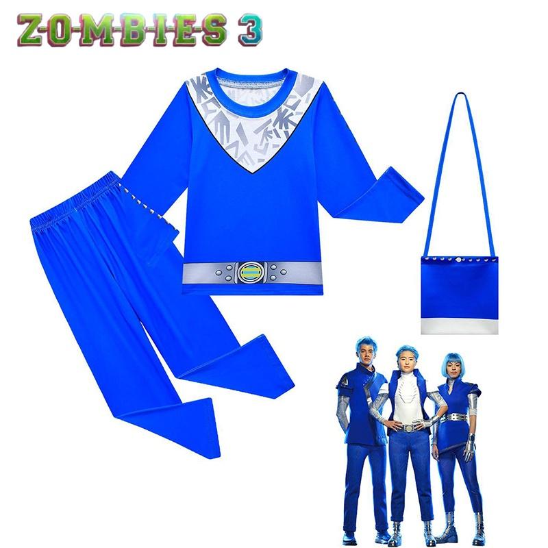 Kids 3 Zombie Cosplay Costume Jumpsuit Bag Halloween Outfits Carnival Party Suit