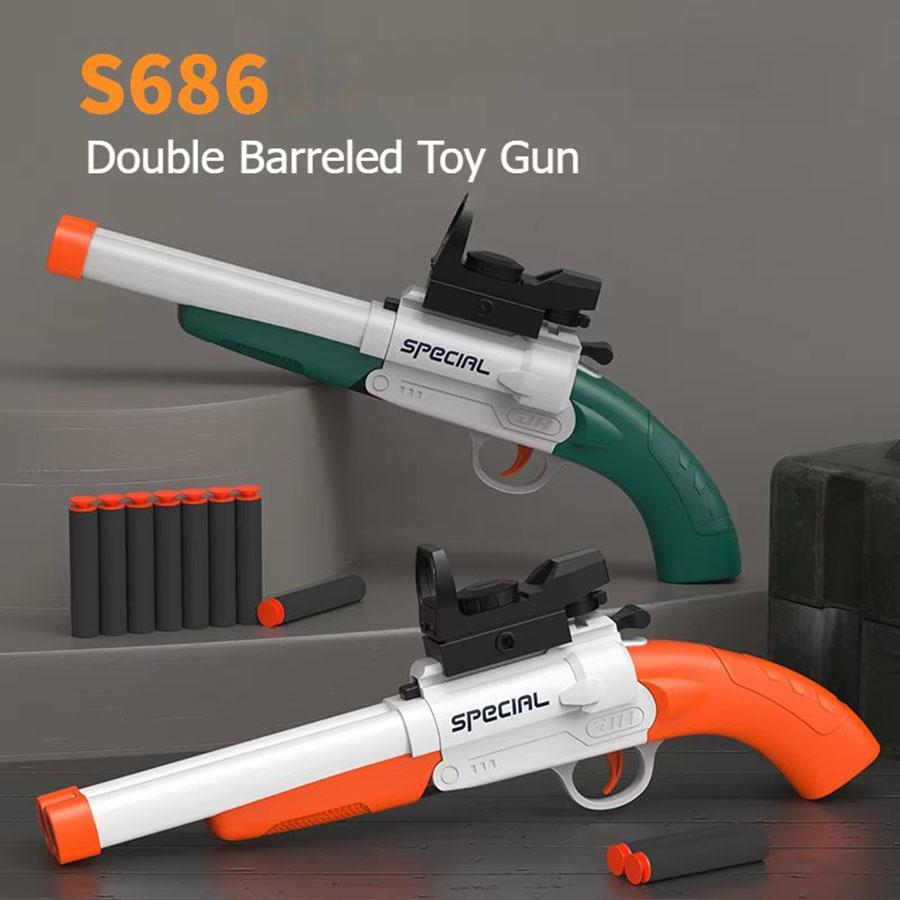 Double-barreled S686 Manual Soft Bullet Toy Guns Foam Dart Blaster Plastic Safe Shooting Model Toys for Boys Kids Children Games