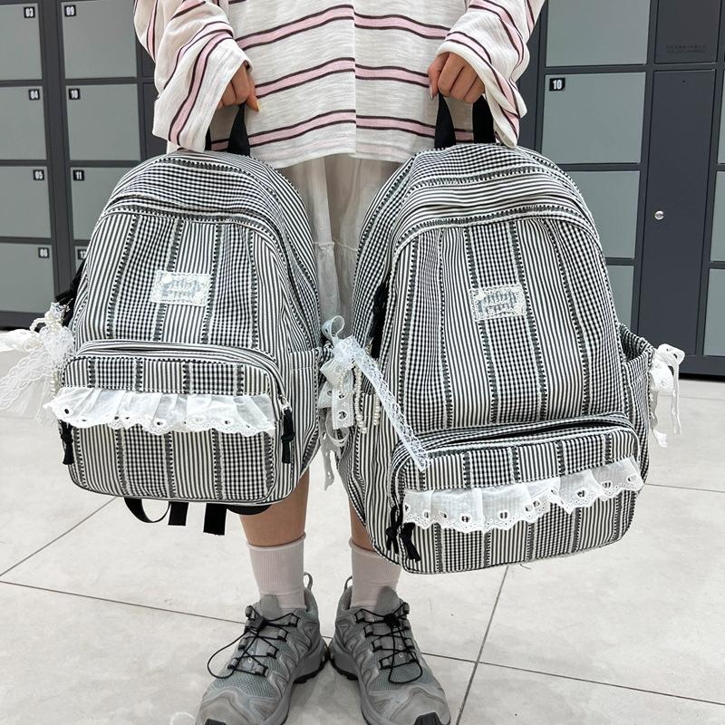 Schoolbag Japanese Plaid Backpack Female Student Schoolbag Junior High School High School Large Capacity Lightweight Girl Wind Backpack Cute Ins