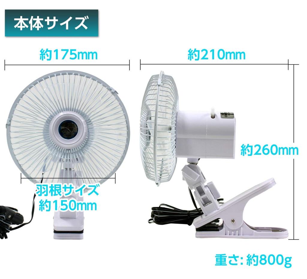 Meltec CF-105 Car Fan, DC12V, Clip-on, with Oscillating Function, 2 Airflow Settings, White