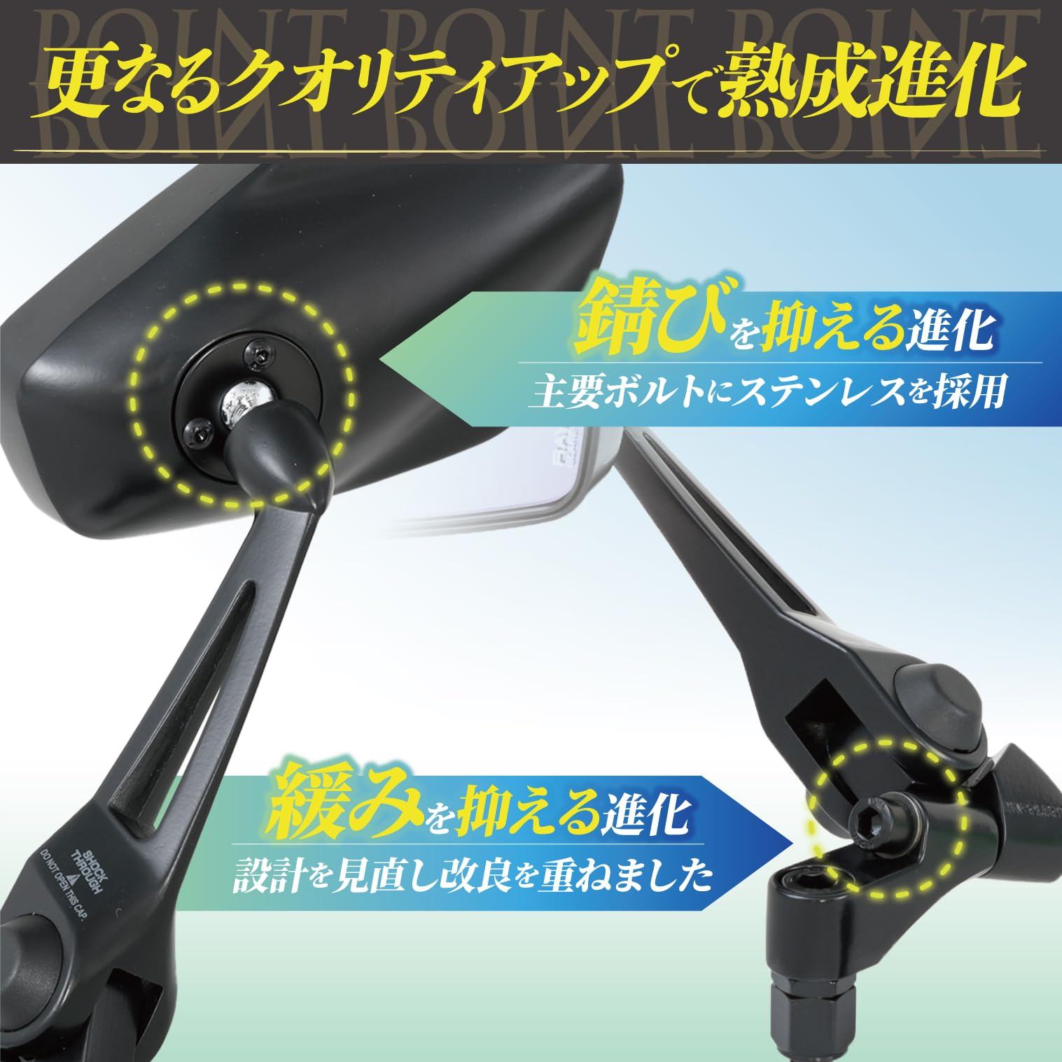 TANAX NAPOLEON Shark Mirror 6 Black Motorcycle Mirror with 10mm