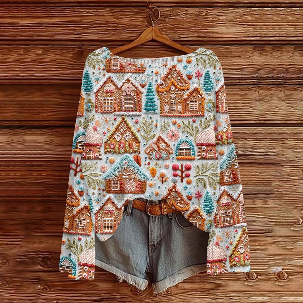 Julegensere for kvinner Strikkegenser Søt skjorte Høst Rund hals Genser Topper