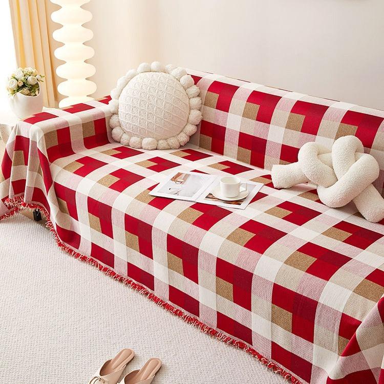 Red Festive Chenille Plaid Sofa Cover Cloth Sofa Towel Four Seasons Universal Sofa Cover Cover One Piece Full Cover Blanket
