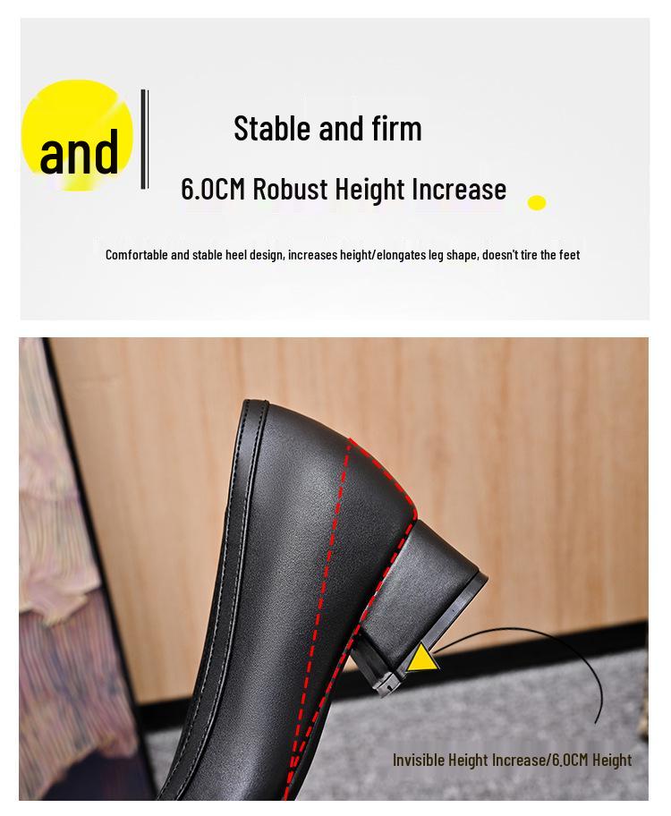 6cm Heel Height-Increasing French Pointed-Toe Black Women's Shoes - Perfect for Skirts and Professional Wear