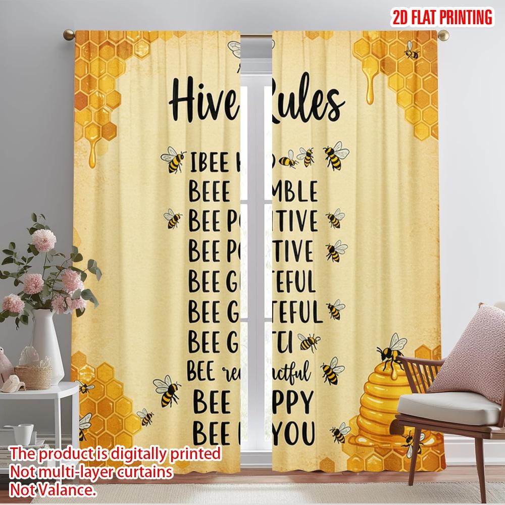 

2pcs 2D flat printing Scene Curtains Bee Kind Bee Happy Bee You Polyester Without Electricity 0 Use for Classroom Office 52.50×116.00 CM 2pcs
