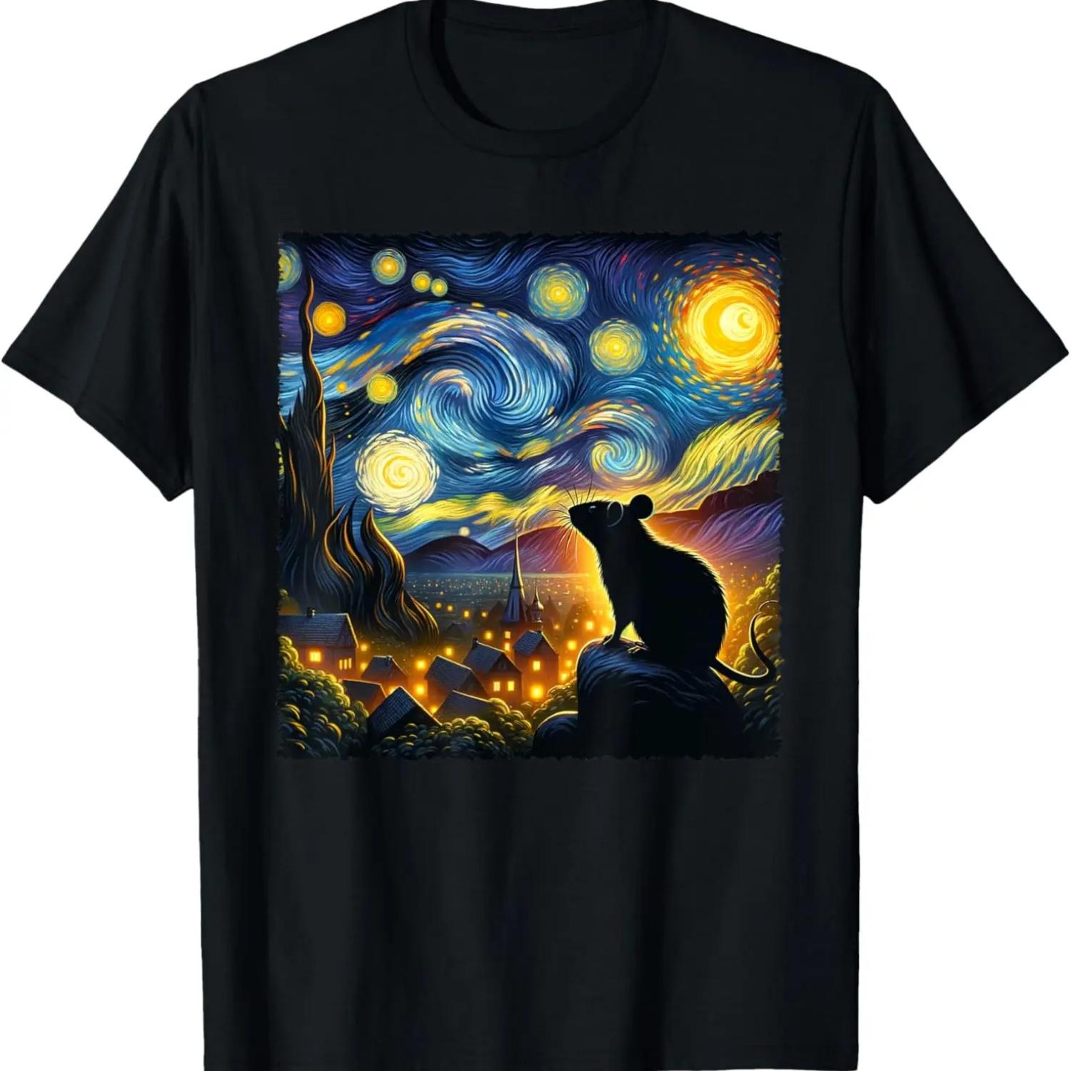 Крыса Звездная Ночь Любовь Крыса Воет На Луну - Крыса Ван Гог Футболка S чёрный