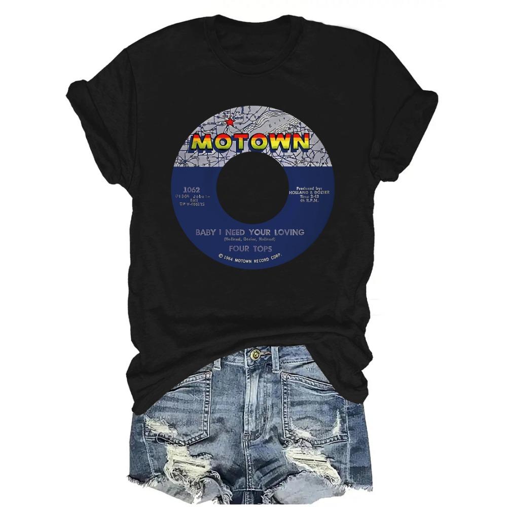 

Women Cotton Short Sleeves T-shirts Motown Baby I Need Your Loving Women s Tee Retro Vinyl Graphic Casual Black Top S