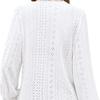 Women's Lace V Neck Puff Long Sleeve Eyelet Tops Dressy Business Casual Work Shirts Blouses Crochet Hollow Out Blouse Lace Pullover Top S-XXL