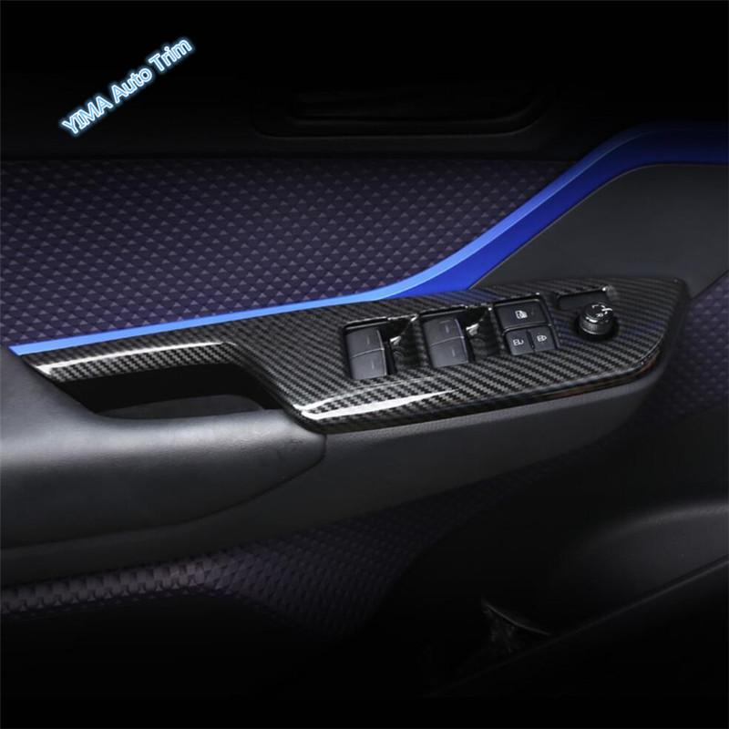 Carbon Fiber Look Car Window Glass Lift Switch Button Decor Cover Trim Sticker ABS Accessories For Toyota C-HR CHR 2016 -