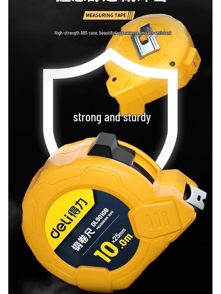 Deli DL9010B High-Precision 10m x 25mm Steel Tape Measure - Retractable, Thickened, Widened, Wear-Resistant Ruler.