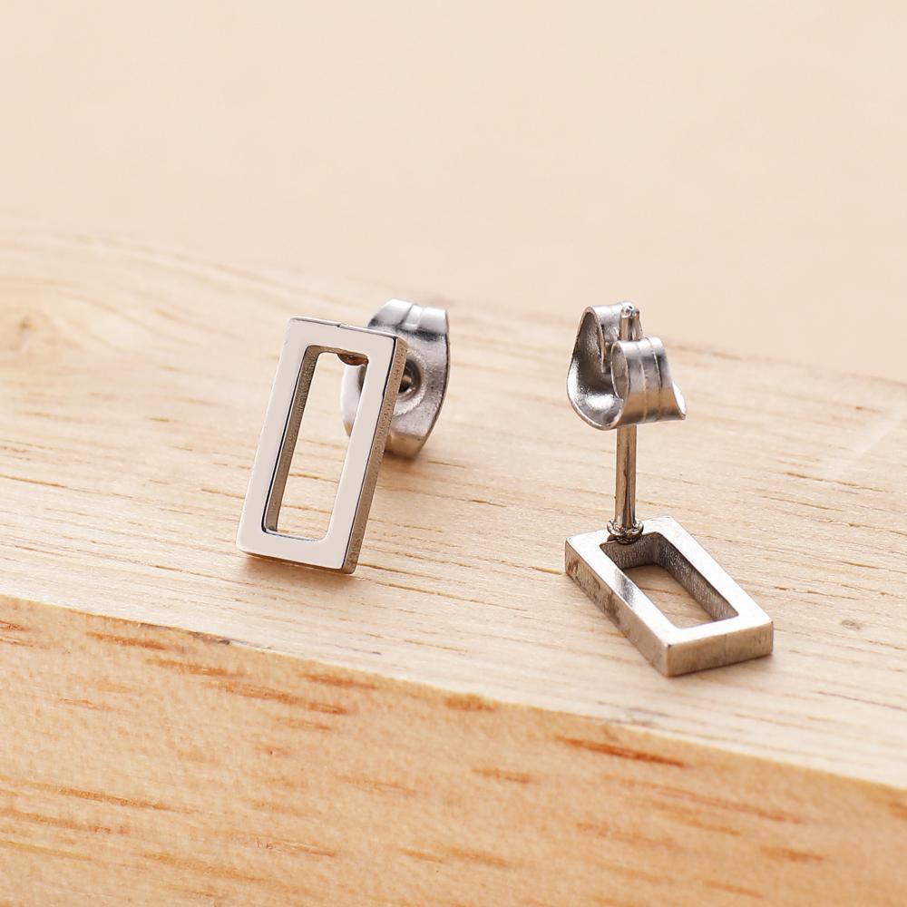 Stainless Steel Rectangle Stud Earrings For Women Girls Gold Color Geometric Fashion Ear Zircon Birthday Party Gifts Wholesale