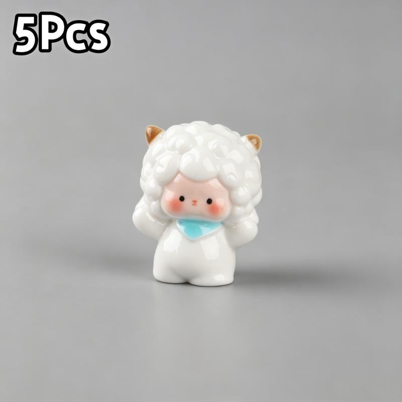 Mini Resin Sheep Figurines 5Pcs Lovely Cartoon Pattern Eco-Friendly Craft for Home Bonsai Fairy Garden Decoration