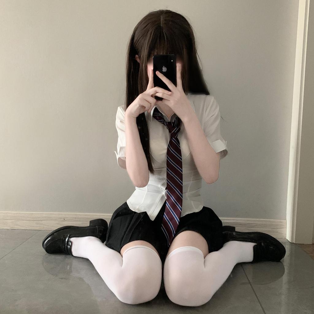 Original JK Uniform: Women's Sexy Long-Sleeve Pleated Shirt, Slimming Waist-Hugging Design.